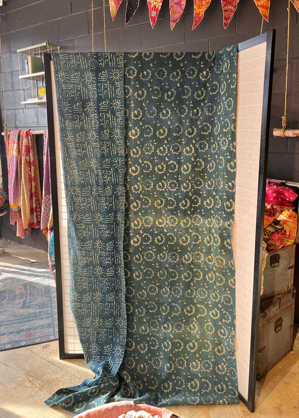Indigo kantha quilt top